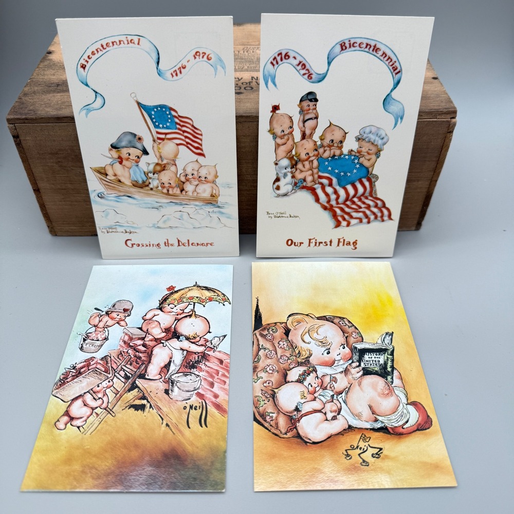 Rose O'Neill Kewpie Postcards 4pc Bicentennial Series Florence Baker 1976